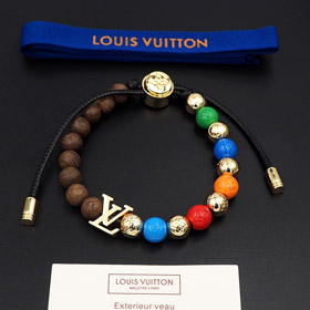 Louis Vuitton LV adjustable cord embellished wooden inscription metal beaded bracelet-3949  